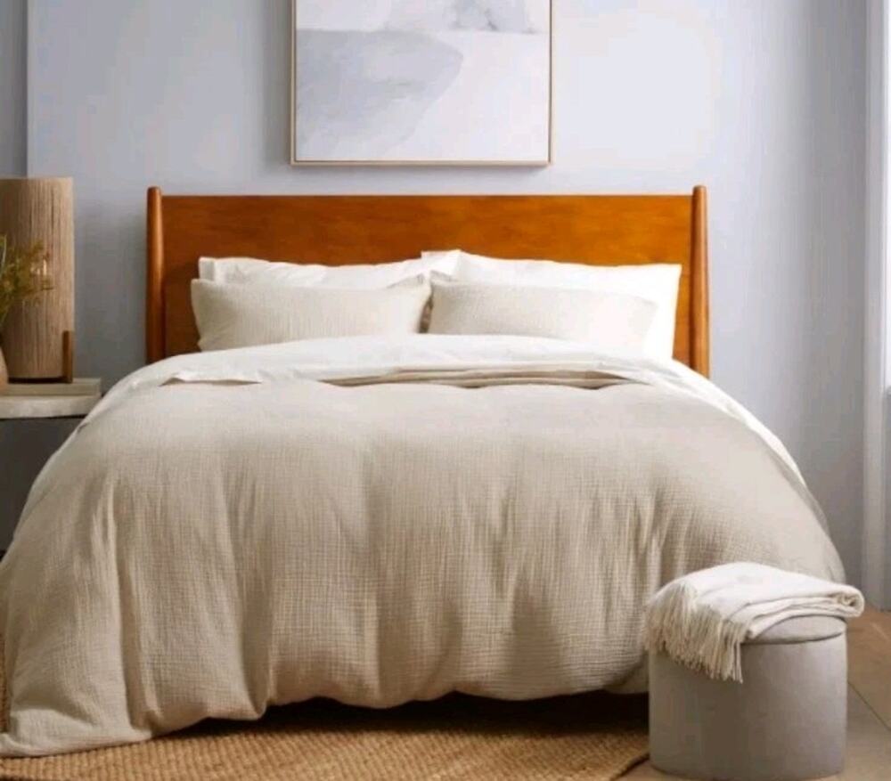 Quince Organic Cotton Gauze Duvet Cover Set King Cal King Dune 3 Pc New Textured